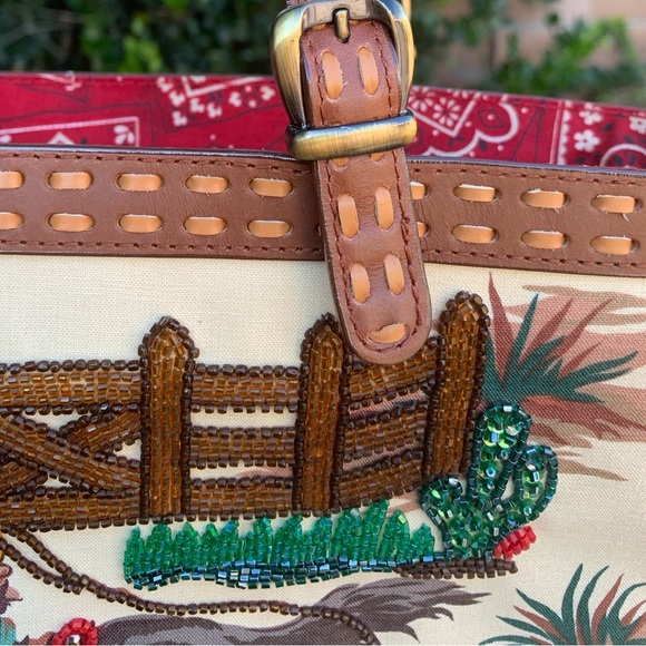 Isabella Fiore Beaded Western Motif Shoulder Bag/Tote EUC barely carried - Picture 2 of 16